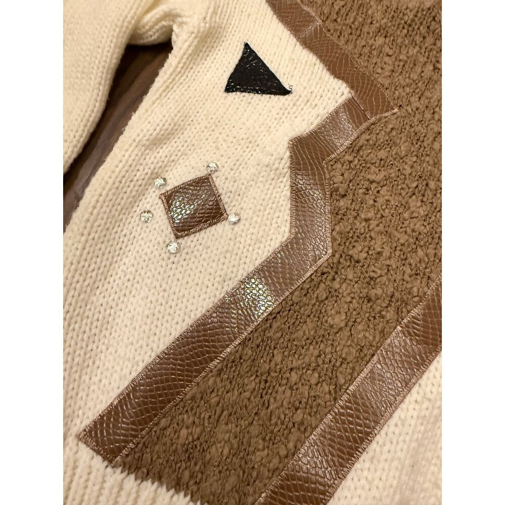 Girls 80s Maggie Lawrence Collection Cream Knit Sweater Geometric‎ Rhinestones L - Picture 6 of 11